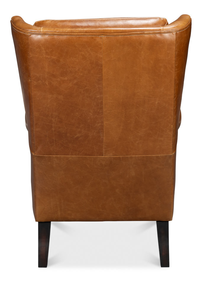 Elite Wing Wood and Leather Brown Lounge Arm Chair