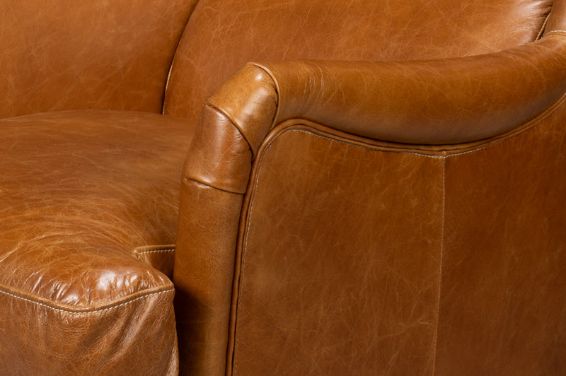 Elite Wing Wood and Leather Brown Lounge Arm Chair