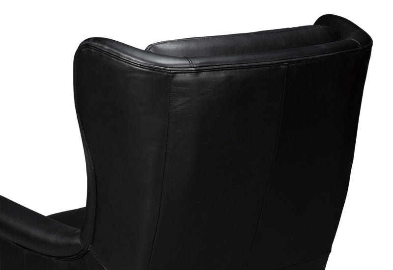 Elite Wing Wood and Leather Black Lounge Arm Chair