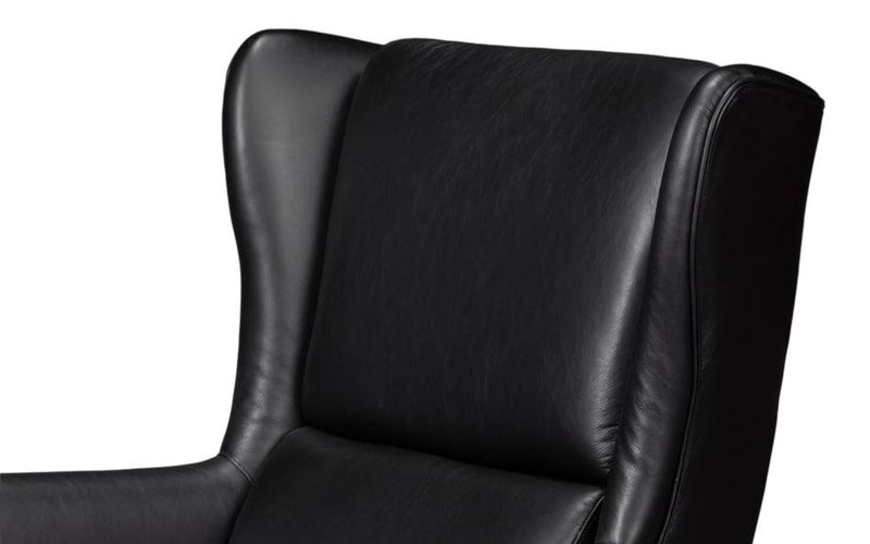 Elite Wing Wood and Leather Black Lounge Arm Chair
