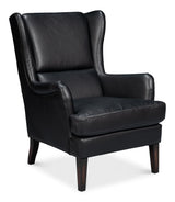 Elite Wing Wood and Leather Black Lounge Arm Chair