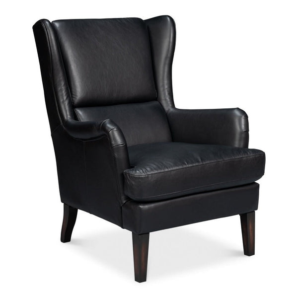 Elite Wing Wood and Leather Black Lounge Arm Chair