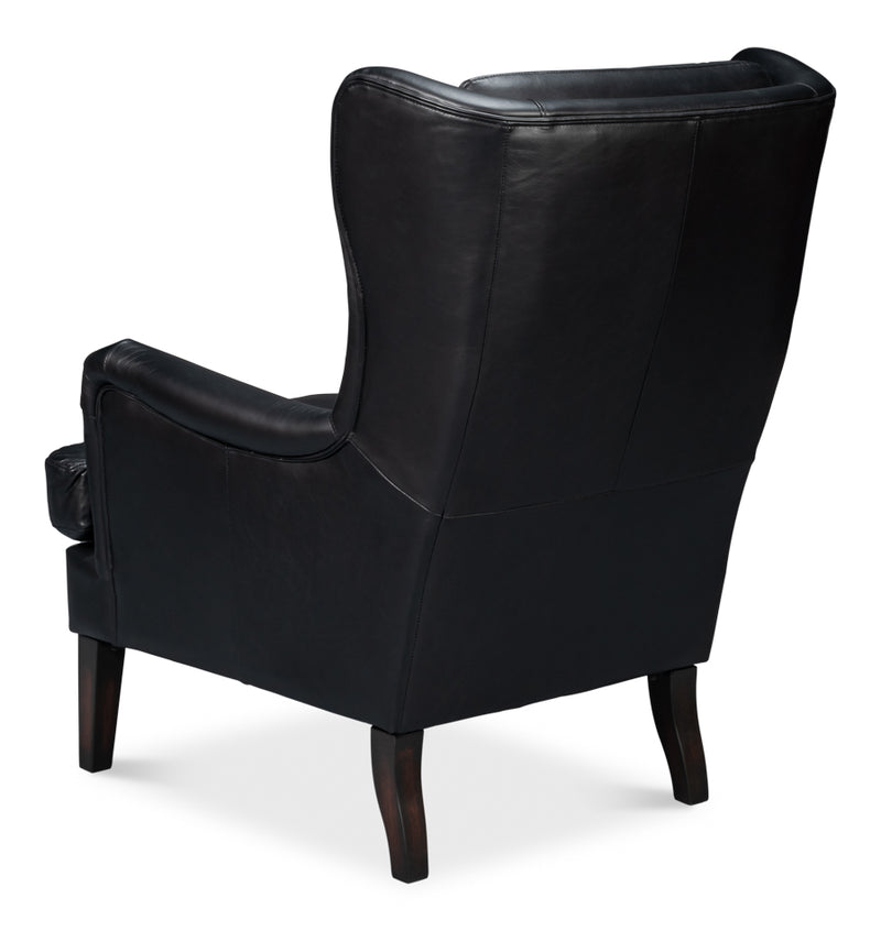 Elite Wing Wood and Leather Black Lounge Arm Chair