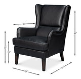 Elite Wing Wood and Leather Black Lounge Arm Chair