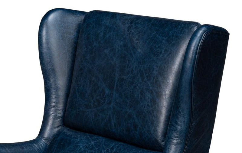 Elite Wing Wood and Leather Blue Lounge Arm Chair
