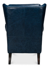 Elite Wing Wood and Leather Blue Lounge Arm Chair