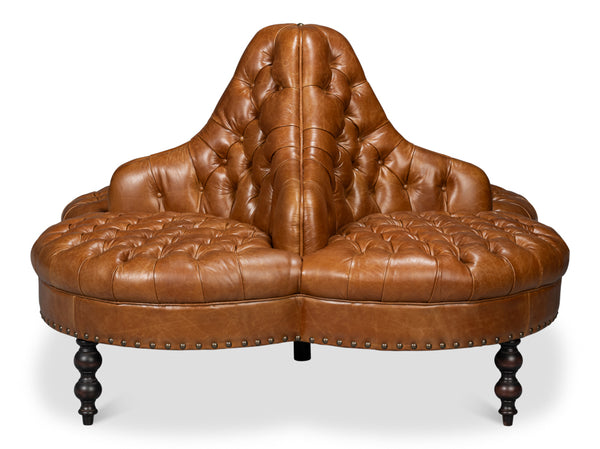 Lobby Wood Leather Brown Sofa