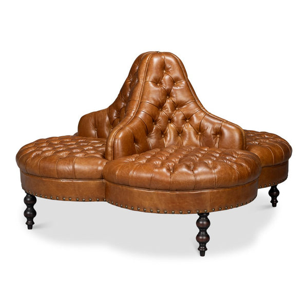 Lobby Wood Leather Brown Sofa
