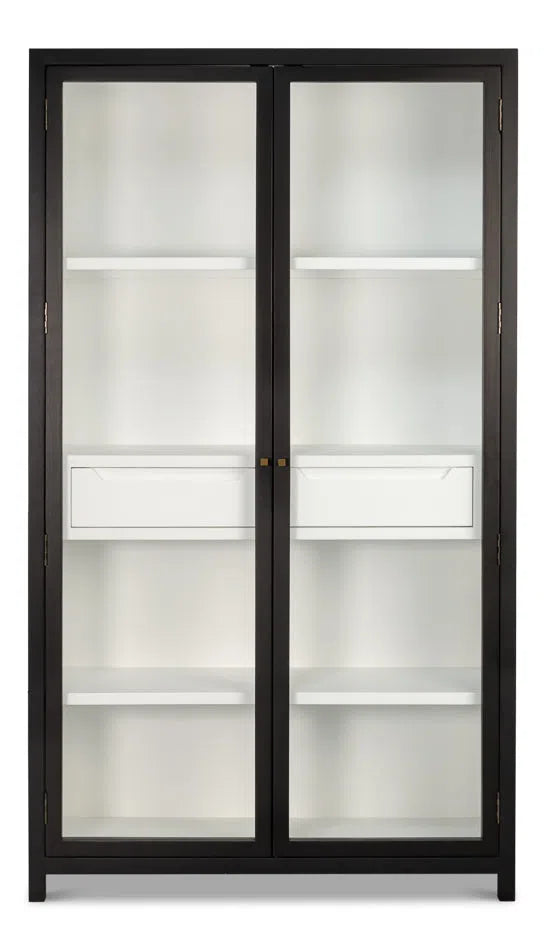 Walker Wooden Glass Door Black Bookcase