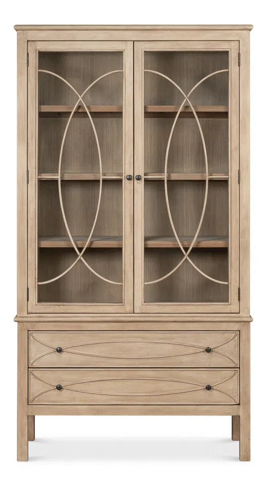 Cecile Wooden Glass Doors Beige Bookcase