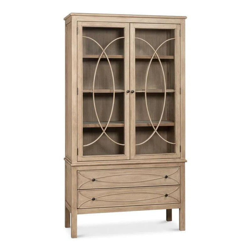 Cecile Wooden Glass Doors Beige Bookcase