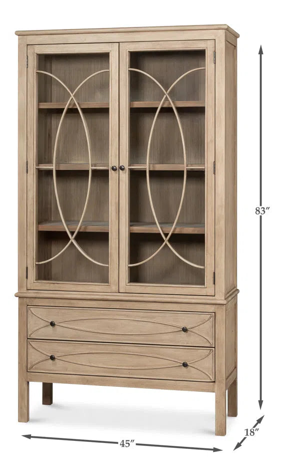 Cecile Wooden Glass Doors Beige Bookcase