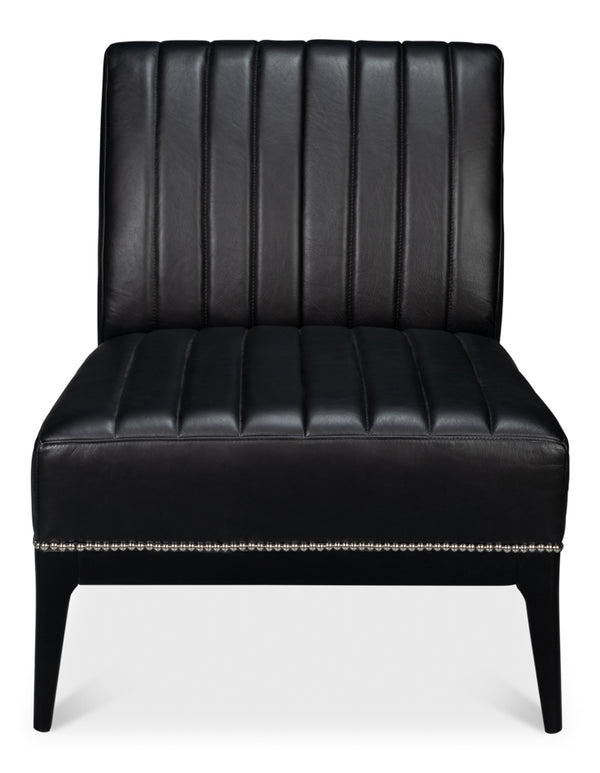 Agave Leather Black Armless Slipper Chair