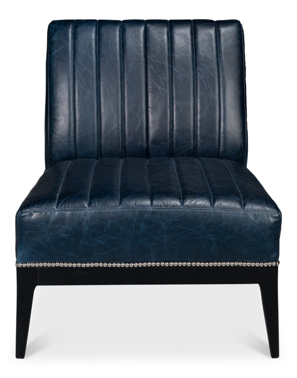 Agave Leather Blue Armless Slipper Chair