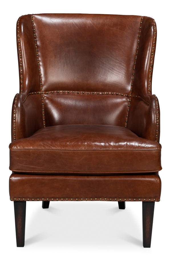 Whitney Distilled Leather Brown Arm Chair
