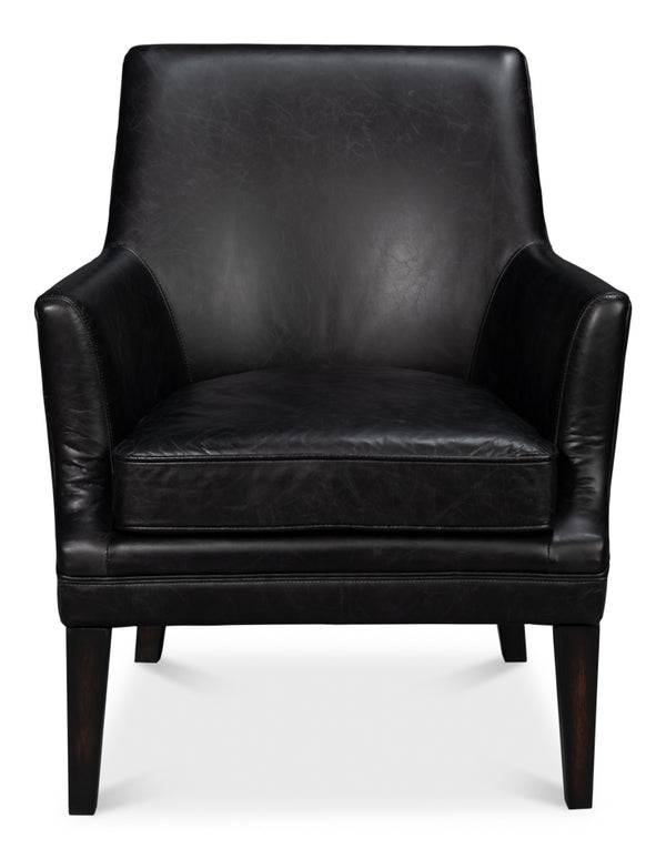 Royalton Distilled Leather Black Arm Chair