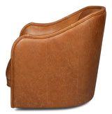 Braxton Wood and Leather Brown Swivel Arm Chair