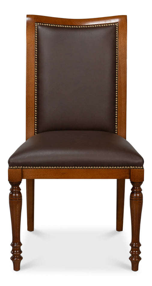 Camile Wood and Leather Brown Armless Side Chair (Set of 2)