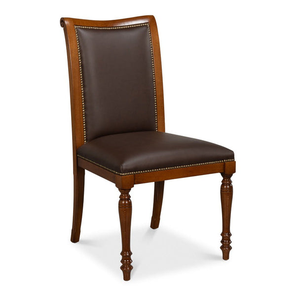 Camile Wood and Leather Brown Armless Side Chair (Set of 2)