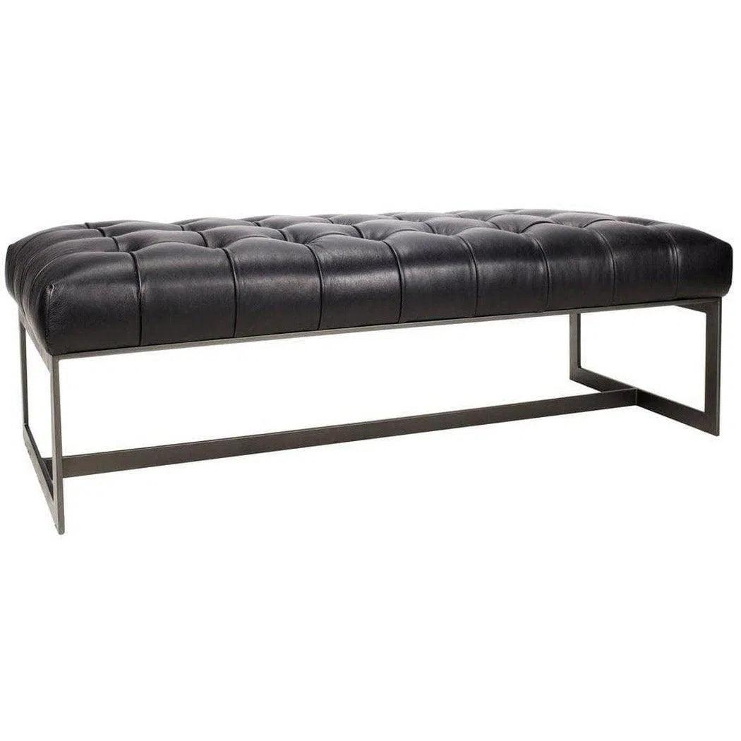 56 Inch Leather Bench Black Modern