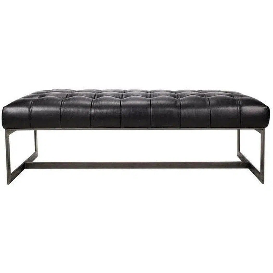 56 Inch Leather Bench Black Modern