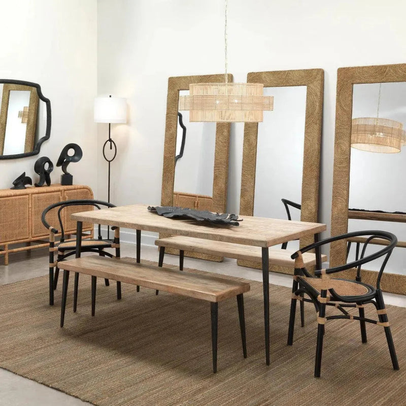 57" Wood Top Metal Base Dining Bench - LOOMLAN - Jamie Young - Dining Benches