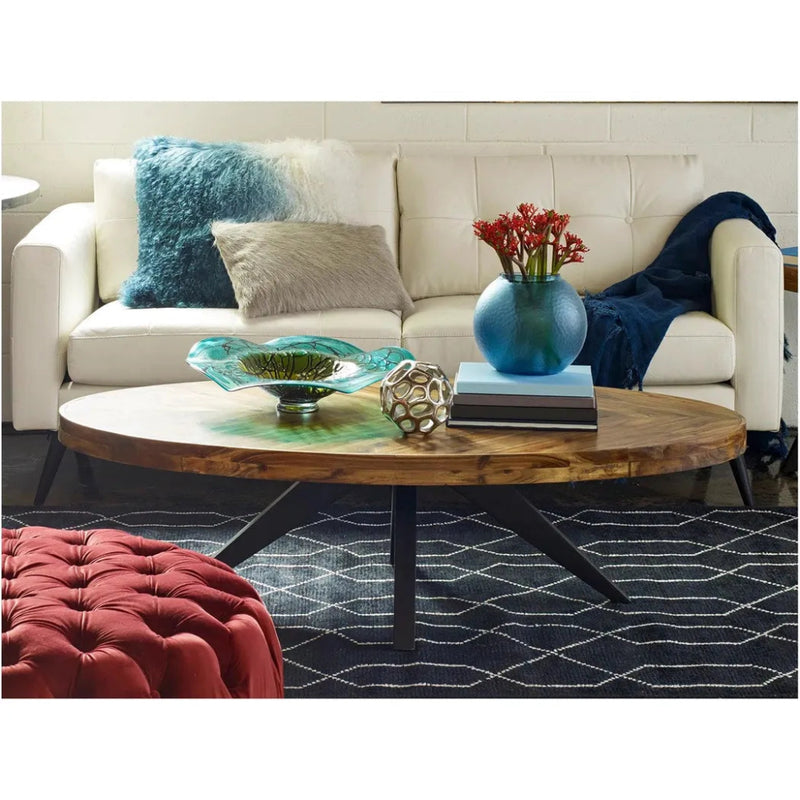 58 Inch Oval Coffee Table Brown Rustic - LOOMLAN - Moe's Home - Coffee Tables