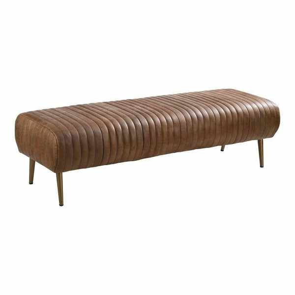 59 Inch Bench Open Road Brown Leather Mid-Century Modern Bedroom Benches LOOMLAN By Moe's Home