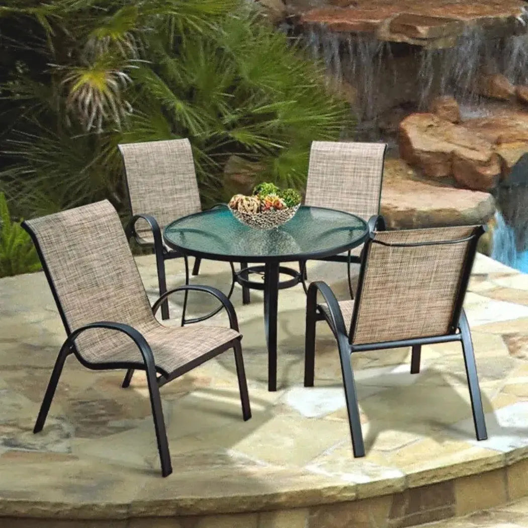 5PC Outdoor Round Dining Table Set Stacking Chairs