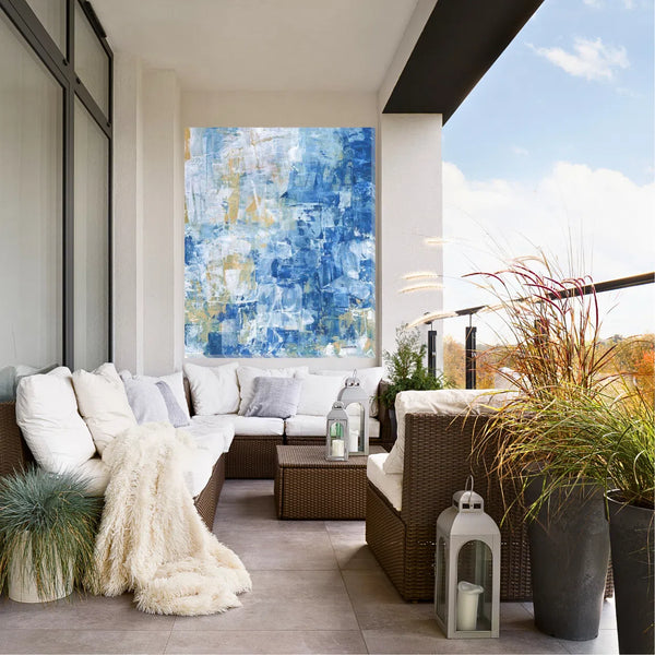 Sky Blue Abstract Indoor Outdoor Wall Art UV Resistant Canvas