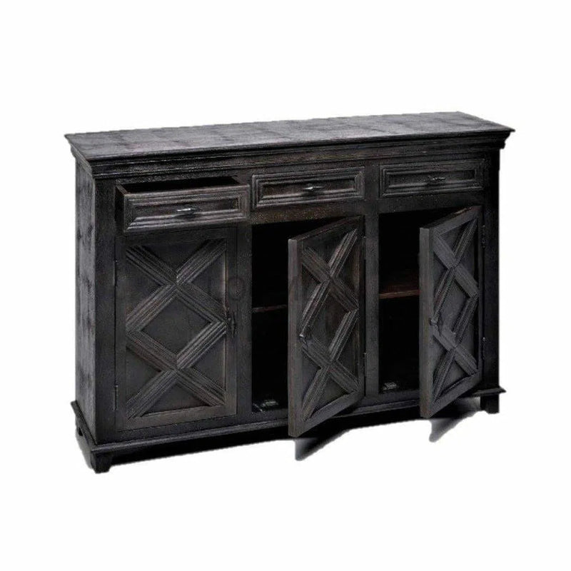 60" Black Rustic X Farmhouse Wood Sideboard Buffet With Drawers Sideboards LOOMLAN By LOOMLAN
