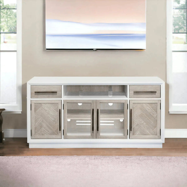 60" Boca Two Tone Wood TV Stand With Glass Doors TV Stands & Media Centers LOOMLAN By Panama Jack