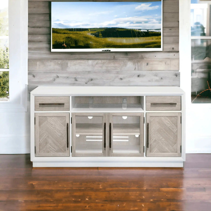 60" Boca Two Tone Wood TV Stand With Glass Doors TV Stands & Media Centers LOOMLAN By Panama Jack