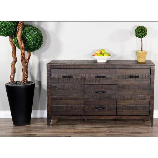 60" Dark Brown Wood Dining Server Buffet Sideboard With Drawers Sideboards LOOMLAN By Sunny D