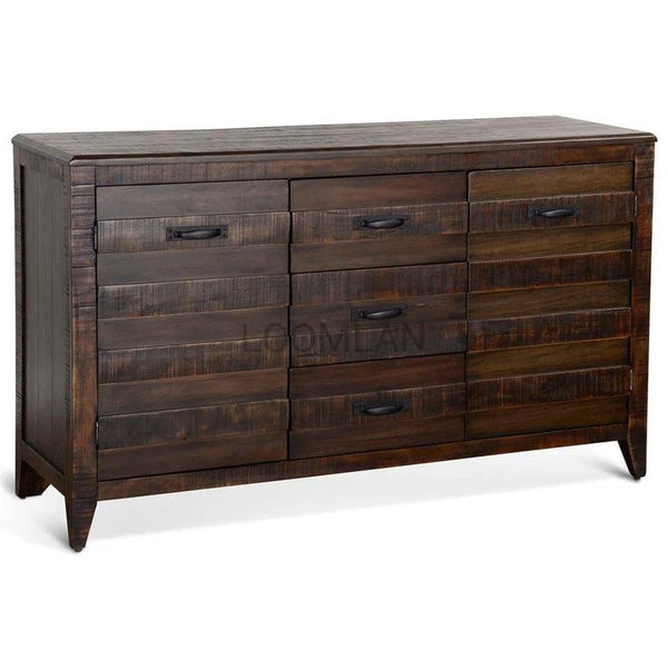 60" Dark Brown Wood Dining Server Buffet Sideboard With Drawers Sideboards LOOMLAN By Sunny D