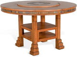 60" Natural Round Dining Table Set With Chairs And Lazy Susan-Dining Table Sets-Sunny D-LOOMLAN