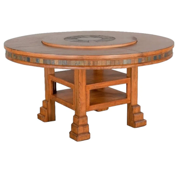 60" Round Adjustable Height Dining Table With Lazy Susan-Dining Tables-Sunny D-LOOMLAN