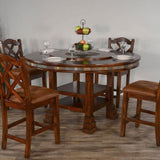 60" Round Adjustable Table Set 4 Counter Height Chairs & Lazy Susan Dining Table Sets LOOMLAN By Sunny D
