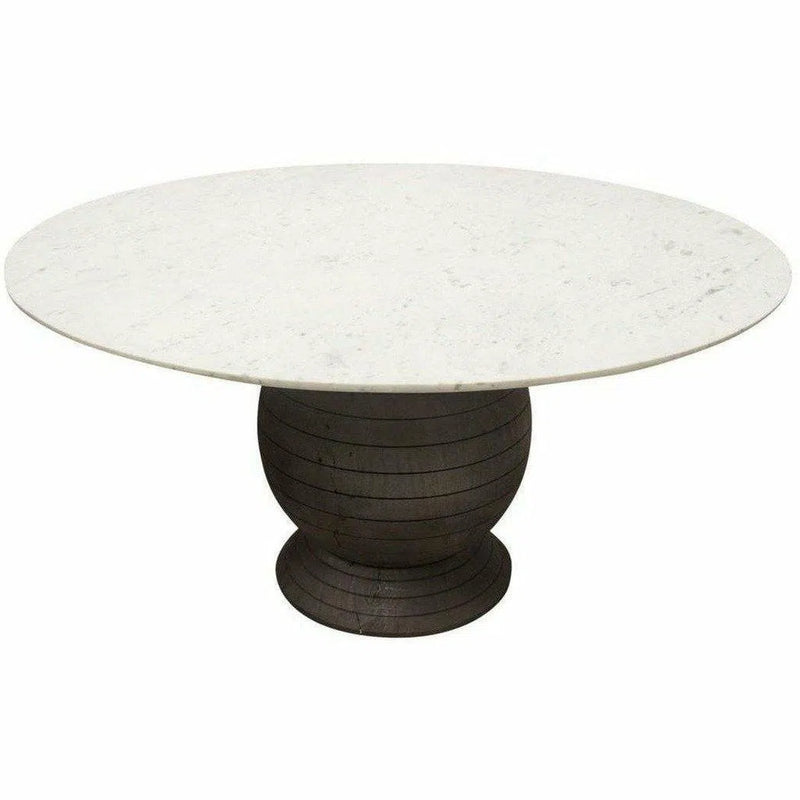 60" Round White Genuine Marble Top Dining Table Black Wood Base Dining Tables LOOMLAN By Diamond Sofa
