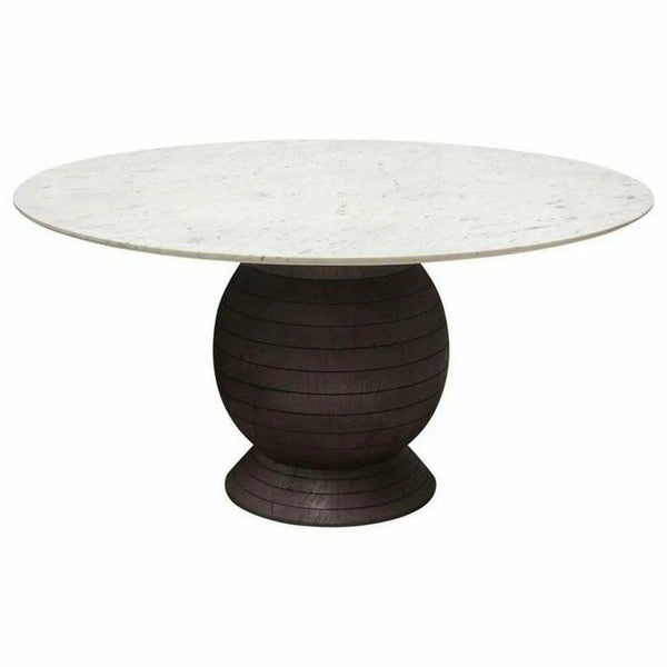 60" Round White Genuine Marble Top Dining Table Black Wood Base Dining Tables LOOMLAN By Diamond Sofa
