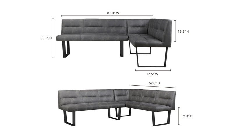 60x81 Inch Corner Bench Dark Grey Contemporary-Dining Benches-Moe's Home-LOOMLAN