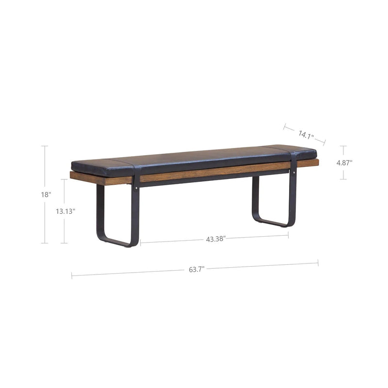 61" Black Leather Padded Seat and Iron Wood Frame Bench for Dining Room Dining Benches LOOMLAN By LHIMPORTS