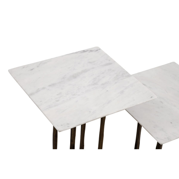Xavier Iron and Marble White Square Accent Table (2 Piece Set)