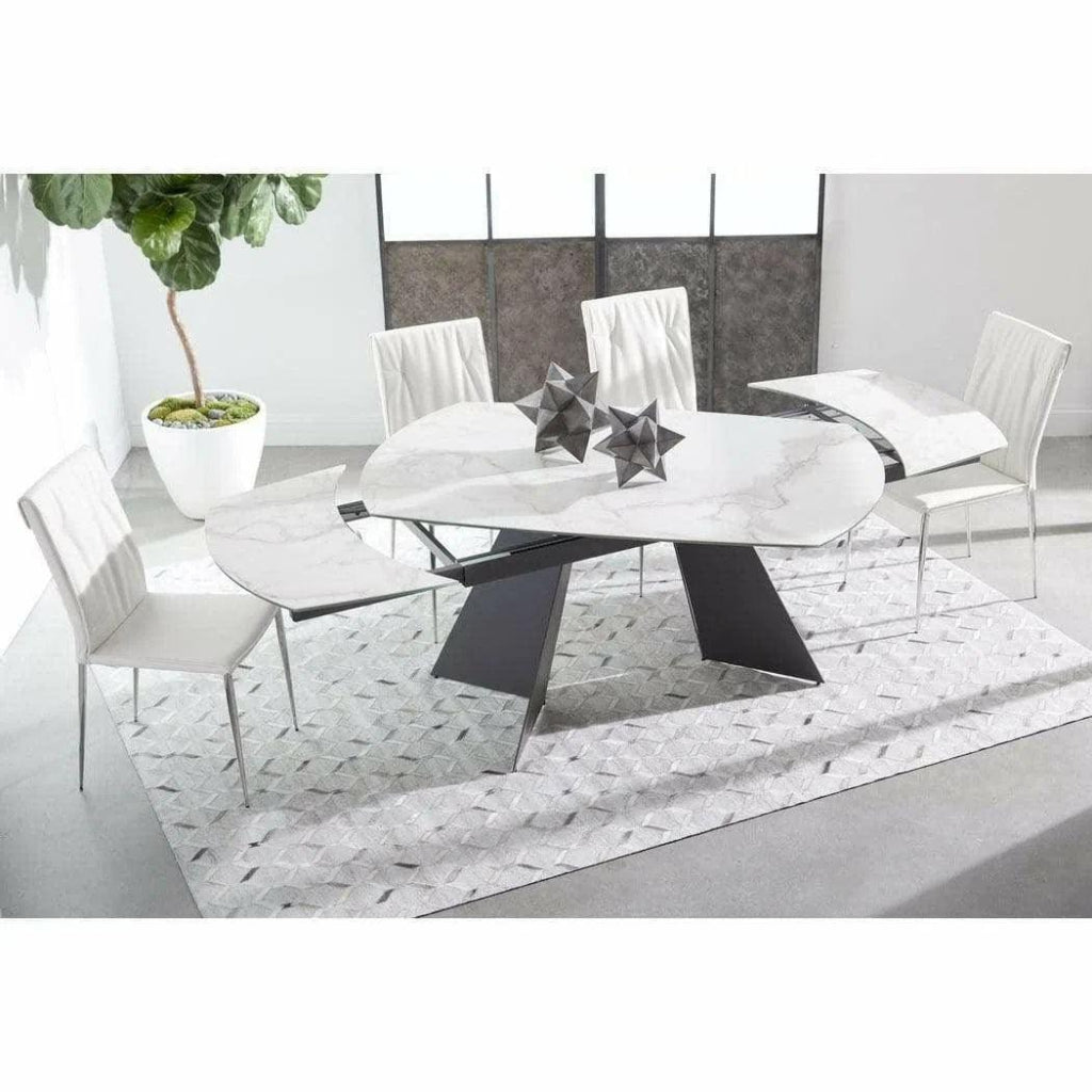 63 - 94" White Extendable Dining Table Ceramic Table Top - LOOMLAN - Essentials For Living - Dining Tables