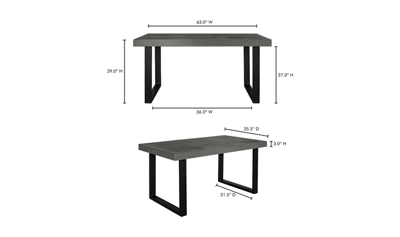 63 Inch Outdoor Dining Table Small Grey Contemporary-Outdoor Dining Tables-Moe's Home-LOOMLAN