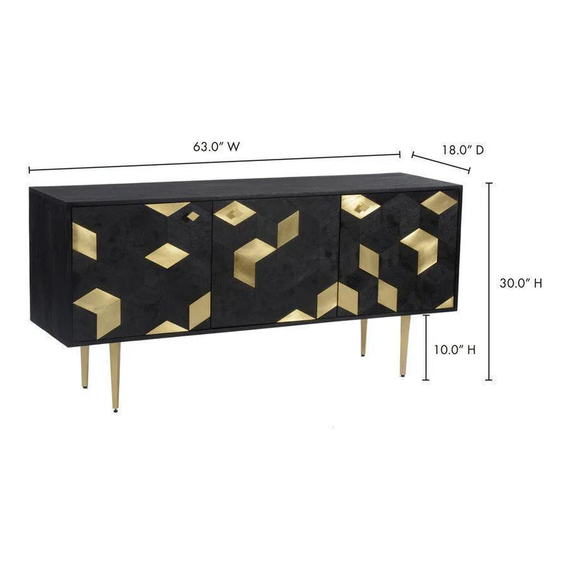63 Inch Sideboard Black and Gold Art Deco Sideboards LOOMLAN By Moe's Home