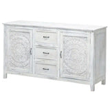 63" White Carved Wood Sideboard with Drawers