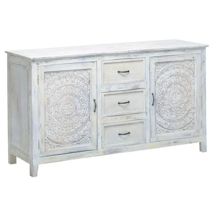 63" White Carved Wood Sideboard with Drawers