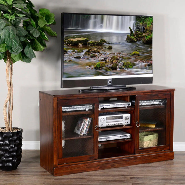 63" Wood TV Stand Media Console Cabinet Glass Sliding Doors TV Stands & Media Centers LOOMLAN By Sunny D