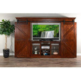 63" Wood TV Stand Media Console Cabinet Glass Sliding Doors TV Stands & Media Centers LOOMLAN By Sunny D